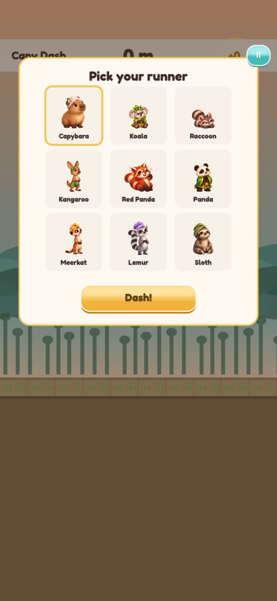 Capy Dash mini-game runner selection